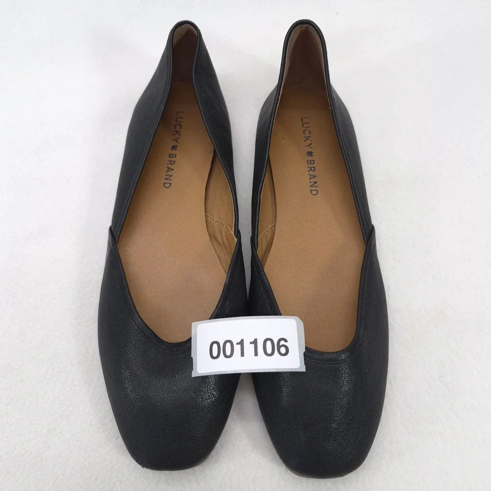 Lucky Brand Black Leather Square Toe Ballet Flats Shoes Womens 8